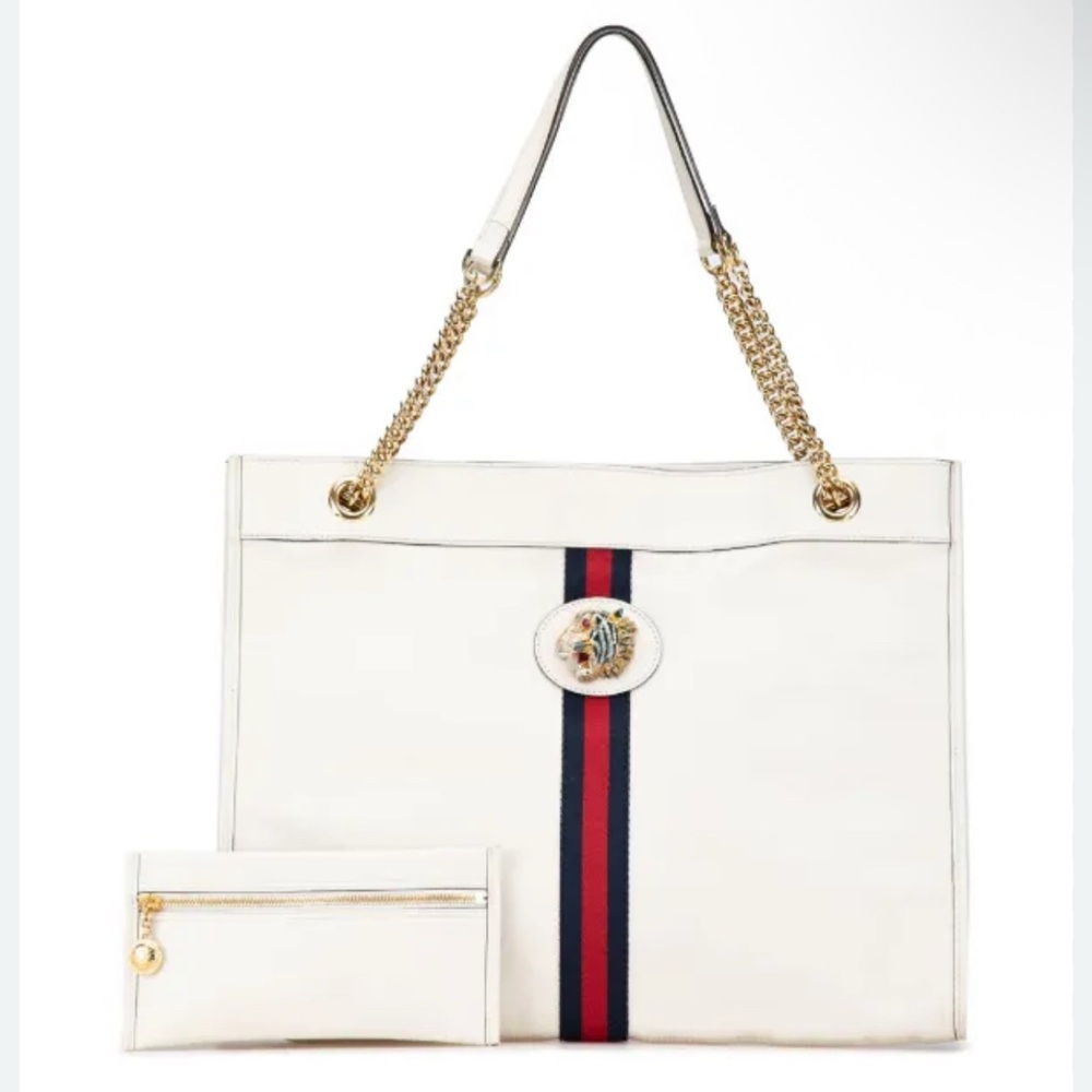 AUTH GUCCI Rajah Large Web Leather Tote Shoulder Bag